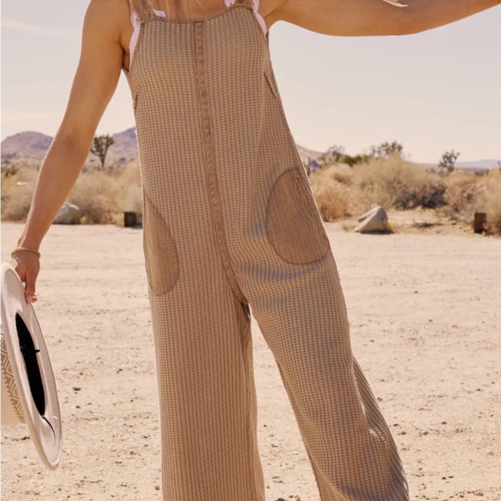bohme Beige Waffle-Knit Wide-Leg Jumpsuit - Picture 2 of 4